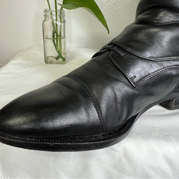 Hugo Boss Dress Knee High Black Leather Stretchy Calf Zip Boots 38 Almond Toe 8 - Picture 14 of 15